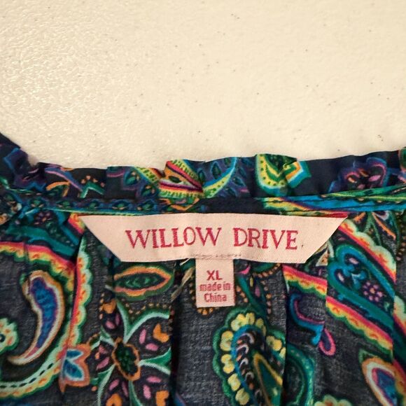 Willow Drive Blouse Women's XL Paisley Colorful Cold Shoulder Ruffle V-Neck Top - Picture 7 of 9